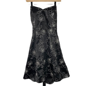 Black Fit And Flair Floral Strapless Dress Size 10 WHBM